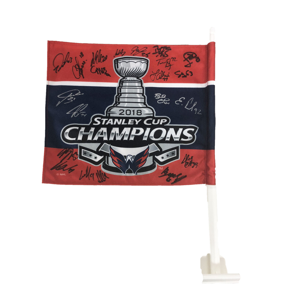 Washington Capitals Signed 2018 Stanley Cup Champions Car Flag From Capitals Locker Room, 21 Signatures