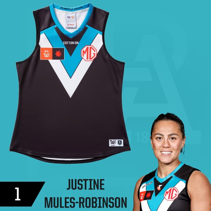 Photo of Justine Mules-Robinson #1 Port Adelaide 2025 Home Match-Worn Guernsey