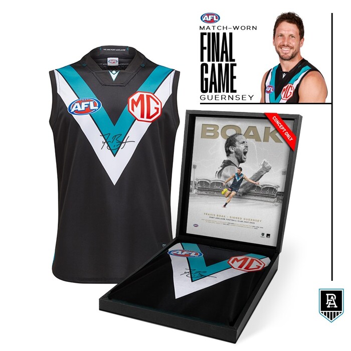 Photo of Travis Boak #10 Port Adelaide Match-Worn Signed Final Game Home Guernsey