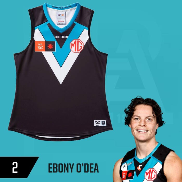Photo of Ebony O'Dea #2 Port Adelaide 2025 Home Match-Worn Guernsey
