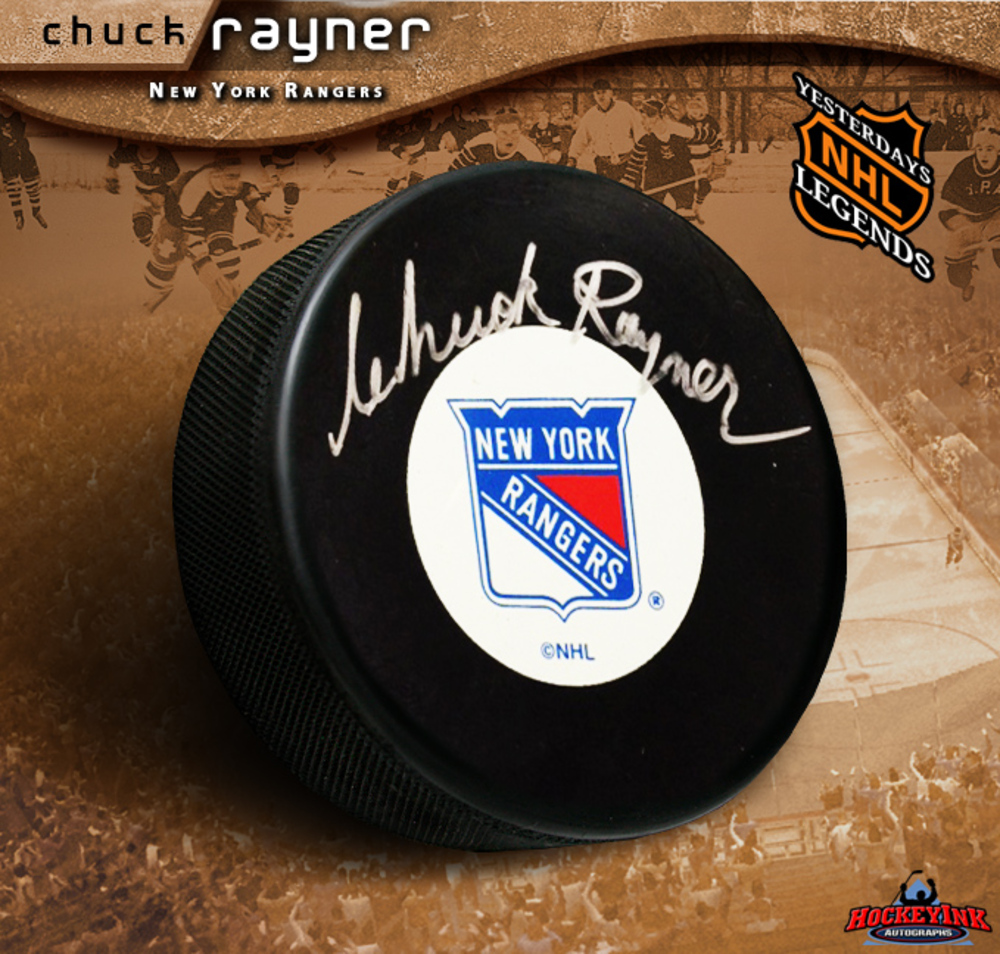 CHUCK RAYNER Signed New York Rangers Hockey Puck