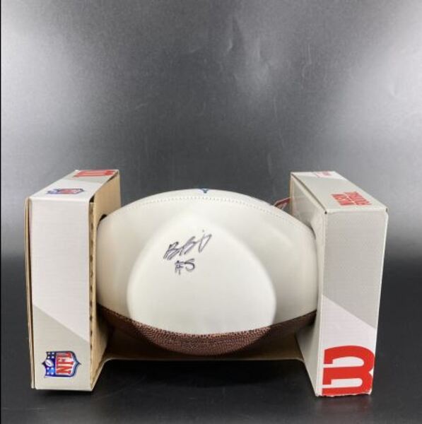 Broncos - Brandon Browning Signed Panel Ball with Broncos Logo (Not Auth...