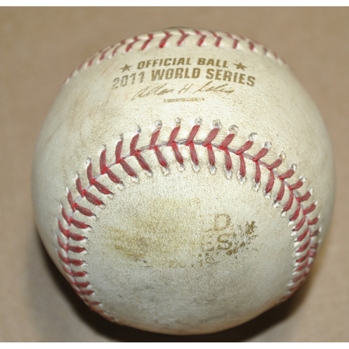 Game-Used Baseball - 2011 World Series Game 5 - Texas Rangers vs. St. Louis Cardinals - Batter: Ian Kinsler, Pitcher: Cris Carpenter, Ball in Dirt, Bot 5