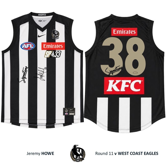 Photo of Jeremy Howe #38 Collingwood 2026 SP433 Gold Number Dual Signed Match Worn Guernsey