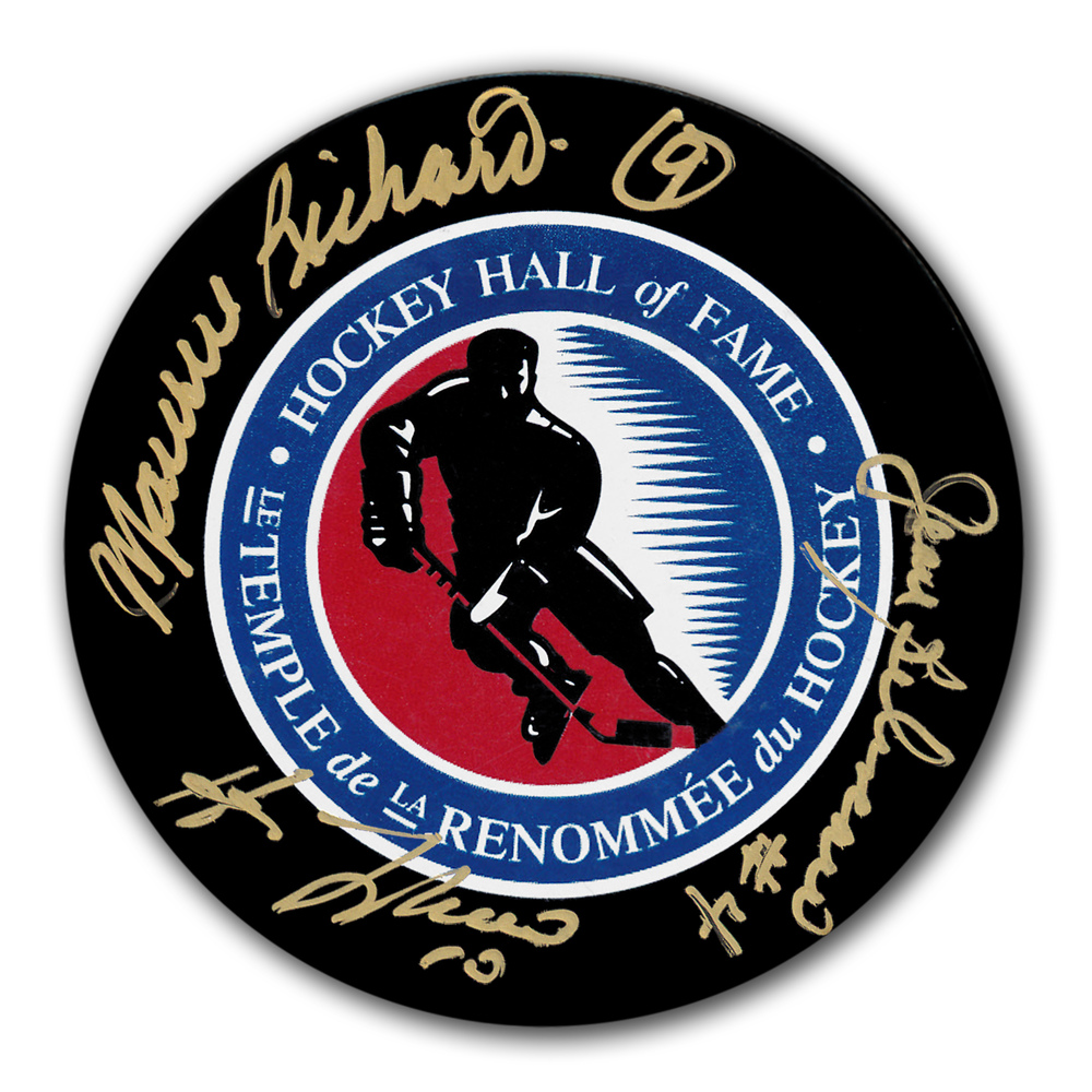 Maurice Richard Jean Beliveau Guy Lafleur Hockey Hall Of Fame HOF Autographed Puck