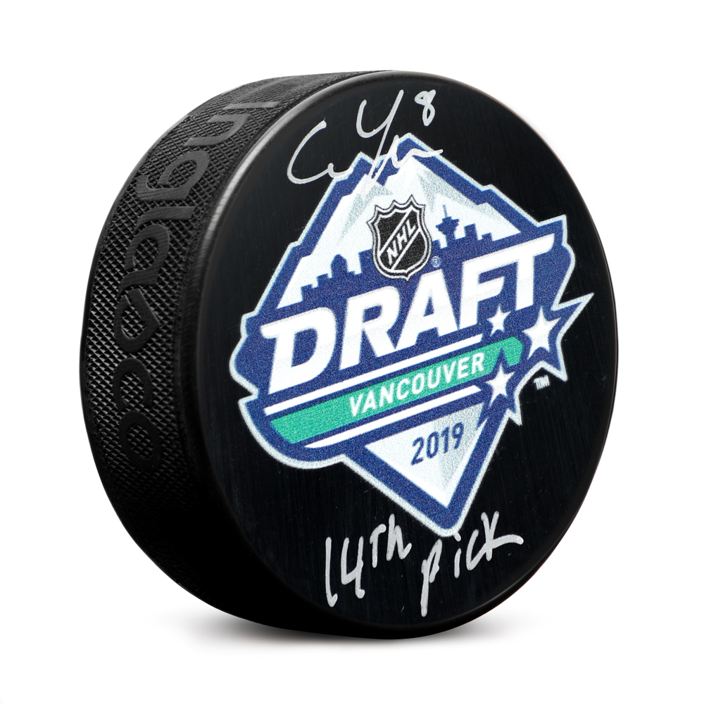 Cam York Signed 2019 NHL Entry Draft Puck with 14th Pick Note