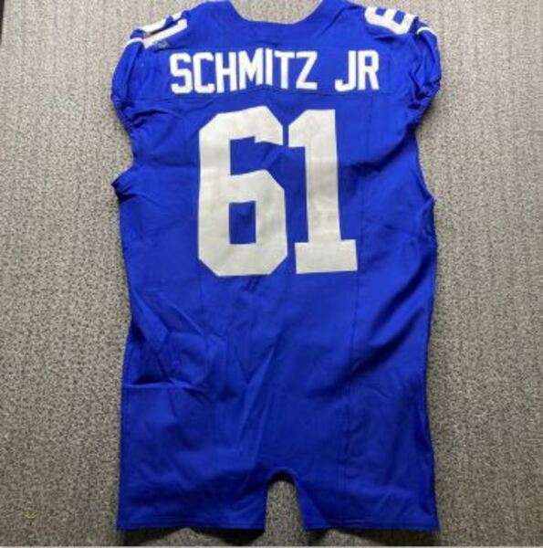 Crucial Catch - Giants John Michael Schmitz Jr Game Worn Jersey (9/28/20...