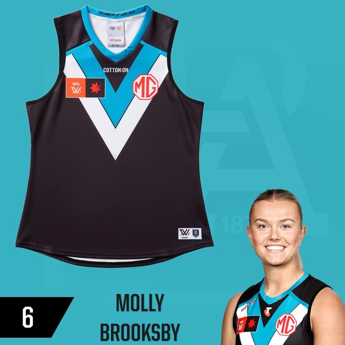 Photo of Molly Brooksby #6 Port Adelaide 2025 Home Match-Worn Guernsey