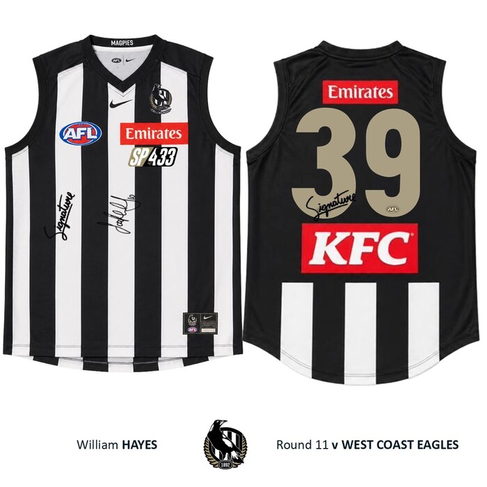 William Hayes #39 Collingwood 2026 SP433 Gold Number Dual Signed Match Worn Guernsey