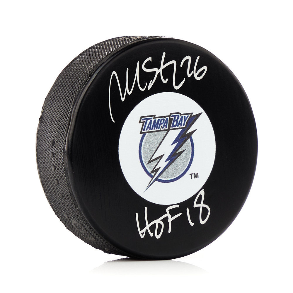 Martin St Louis Signed Tampa Bay Lightning Retro Logo Puck with HOF Note