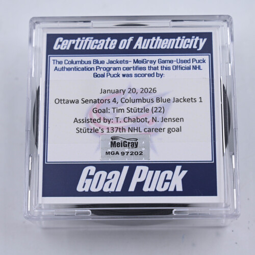Image of Stutzle, Tim - Ottawa Senators - January 20, 2026 at Columbus Blue Jackets (Blue Jackets' 25th Anniversary Logo)