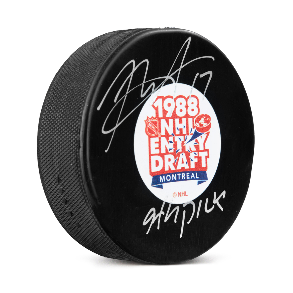 Rod Brind'Amour Signed 1988 NHL Entry Draft Puck with 9th Pick Note