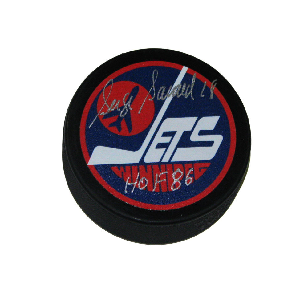 SERGE SAVARD Signed Winnipeg Jets Puck - HOF