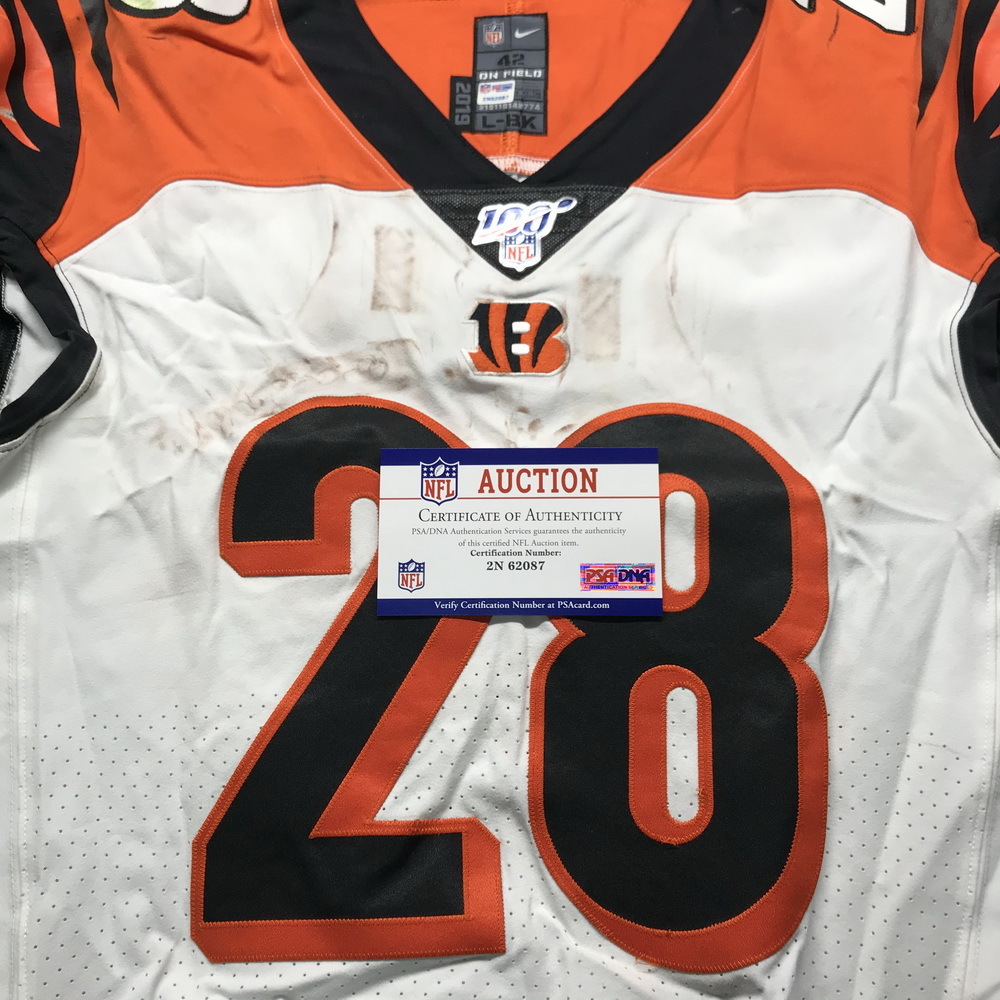 NFL Auction | Crucial Catch - Bengals Joe Mixon Game Used Jersey (10/13/19)  Size 42