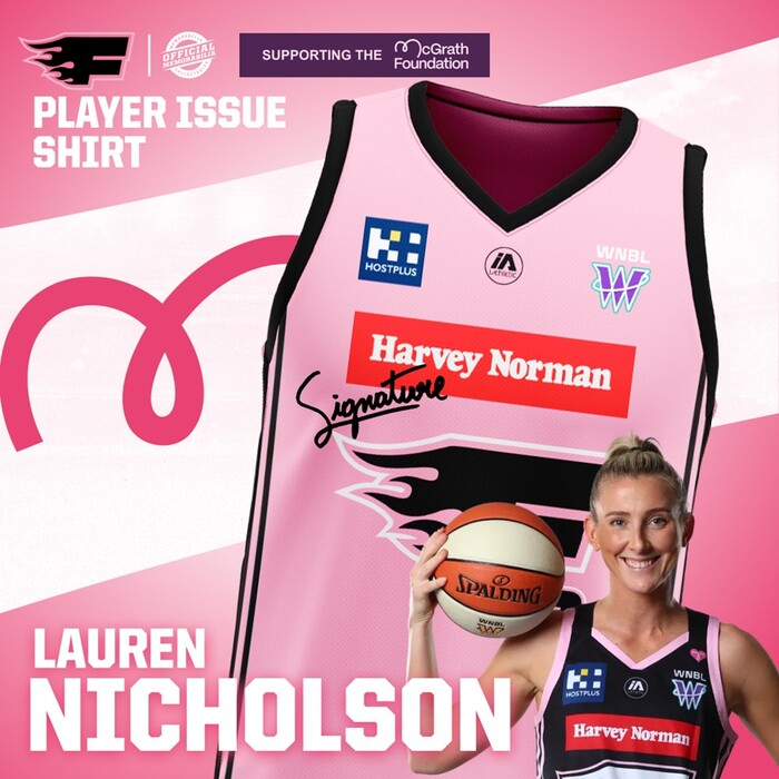 Photo of Lauren Nicholson 2026 Sydney Flames Signed Pink Hoops Player Issue Jersey