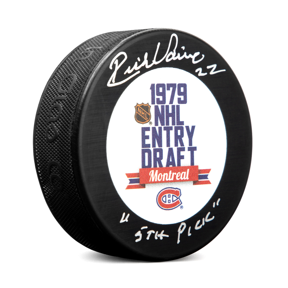 Rick Vaive Signed 1979 NHL Entry Draft Puck with 5th Pick Note