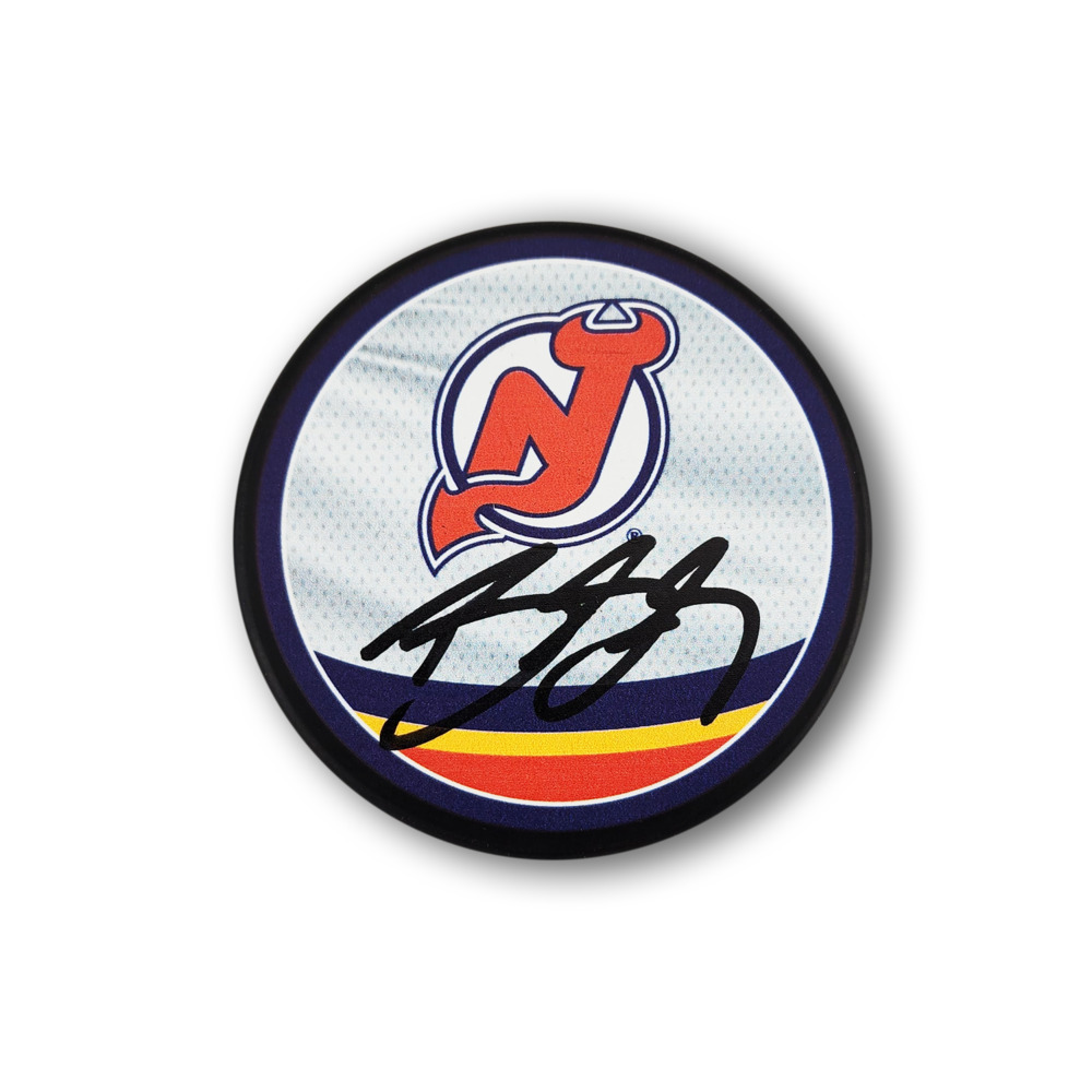 Bill Goldberg Autographed New Jersey Devils Reverse Retro Hockey Puck