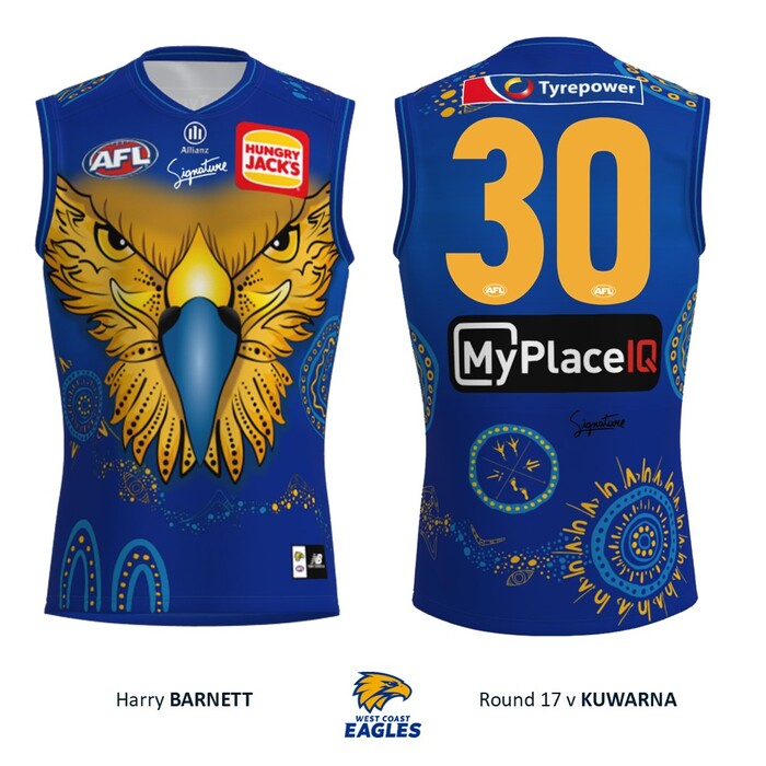 Photo of Harry Barnett #30 West Coast Eagles 2026 First Nations Player-Issue Guernsey