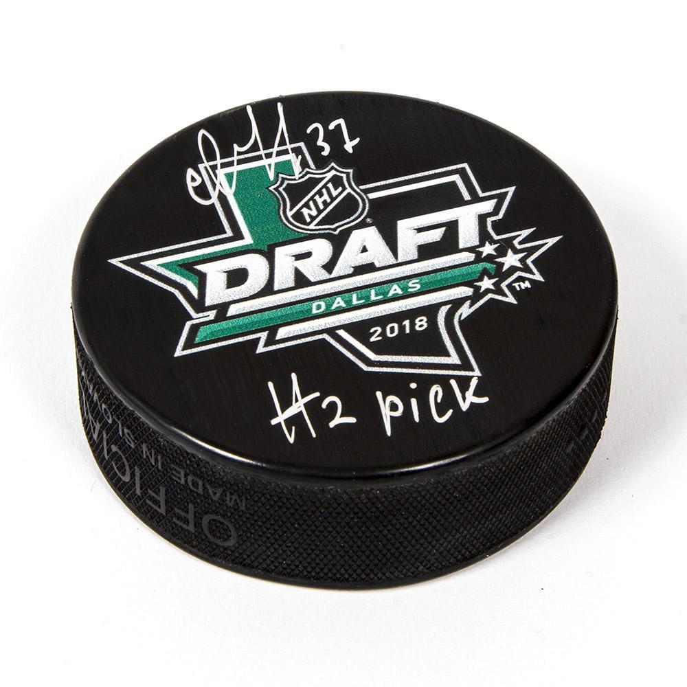 Andrei Svechnikov 2018 NHL Draft Autographed Hockey Puck with 2nd Pick Note *Carolina Hurricanes*