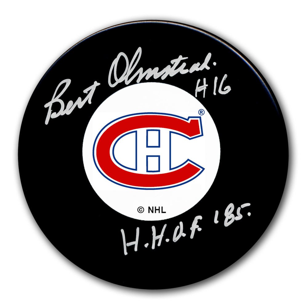 Bert Olmstead Montreal Canadiens HOF Original 6 Autographed Puck