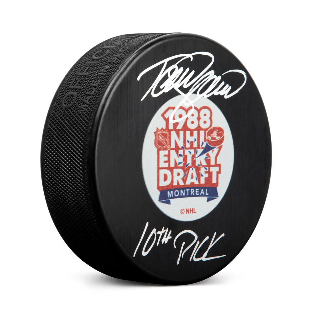 Teemu Selanne Signed 1988 NHL Entry Draft Puck with 10th Pick Note