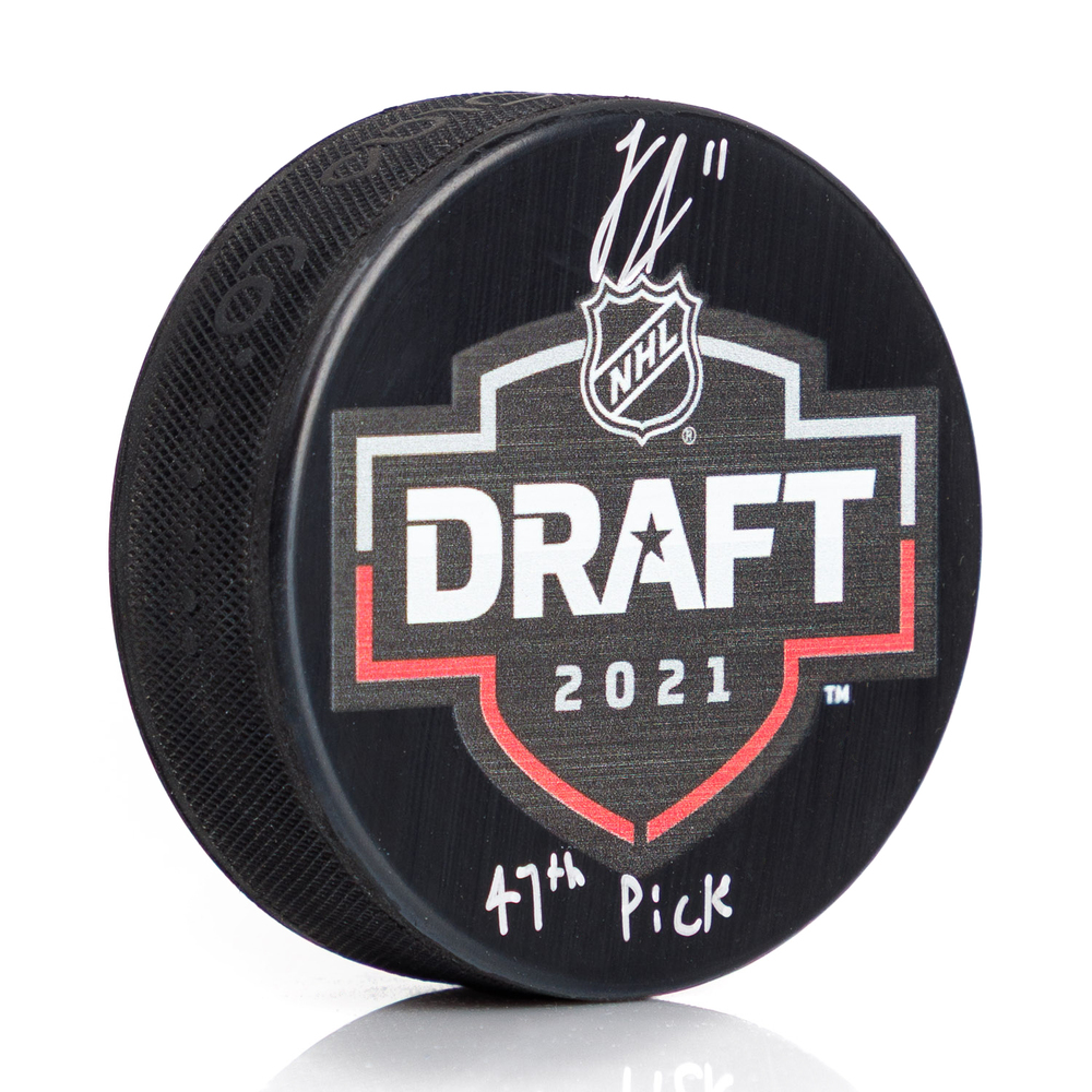 Logan Stankoven Signed 2021 NHL Entry Draft Puck with 47th pick Note
