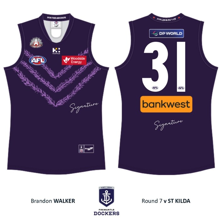 Photo of Brandon Walker #31 Fremantle 2026 Len Hall ANZAC Day Guernsey