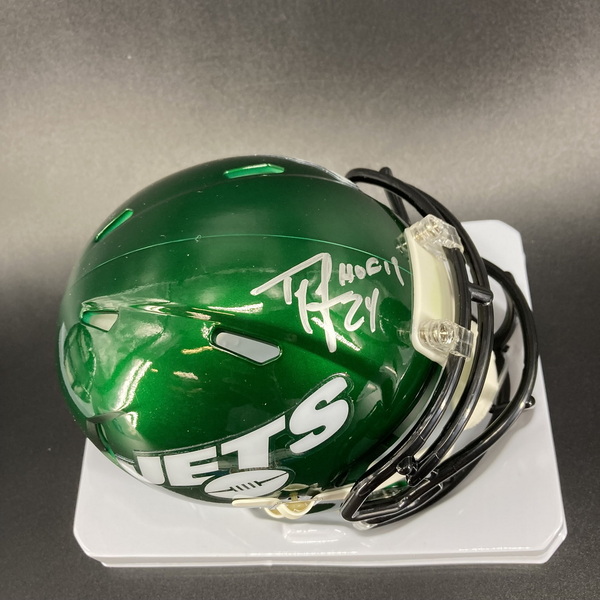 HOF - Jets Ty Law Signed Mini Helmet with HOF 19 Inscription