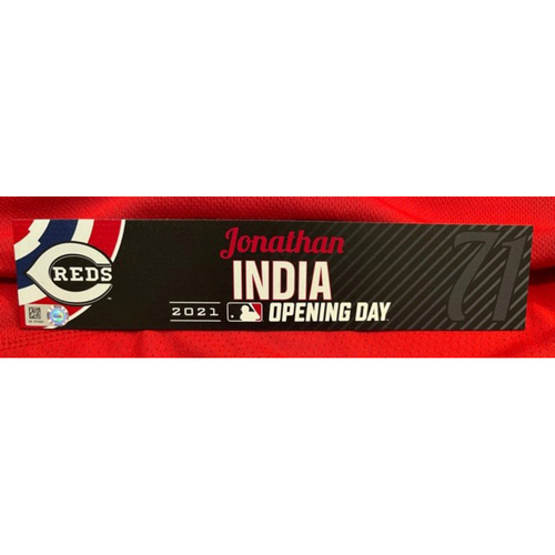 Jonathan India -- 2021 Opening Day Locker Tag -- Team-Issued -- Cardinals vs. Reds on 4/1/21