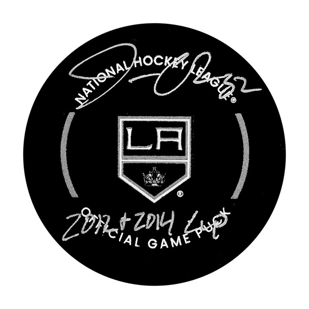 Jonathan Quick Autographed Los Angeles Kings Official Game Puck w/2012 + 2014 CUP Inscription