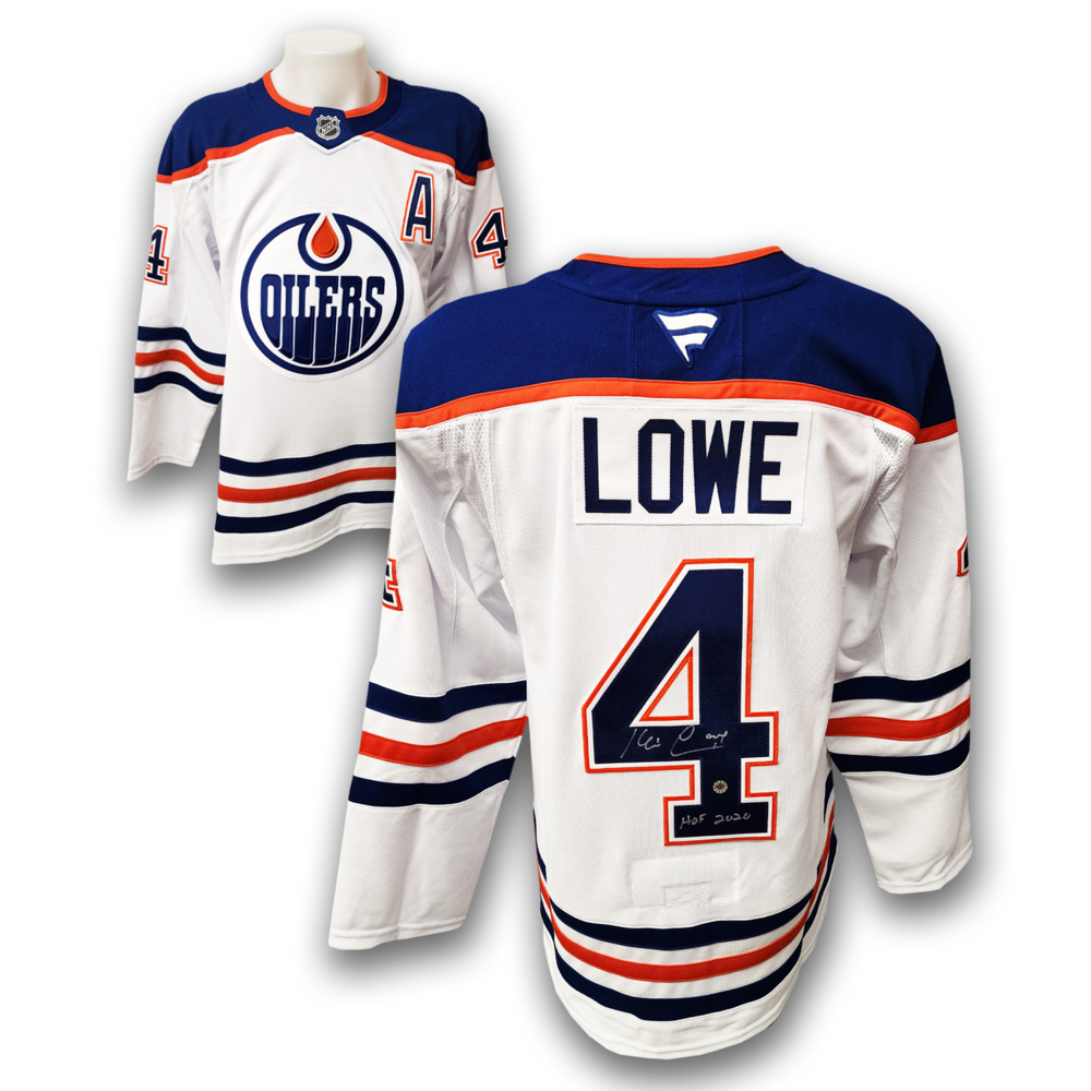 Kevin Lowe Autographed Edmonton Oilers Away Fanatics Premium Jersey Inscribed