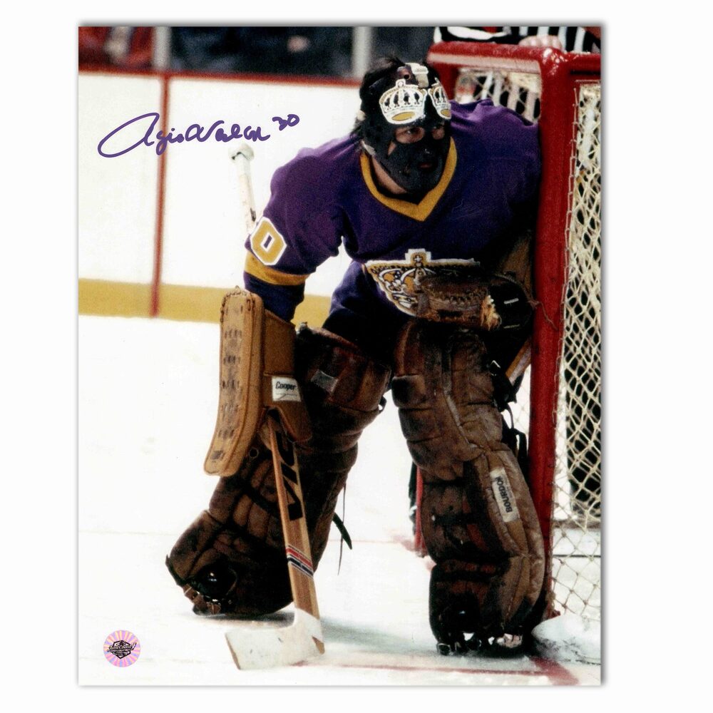 Rogie Vachon Autographed Los Angeles Kings Home 8x10 Photo (Against Post)