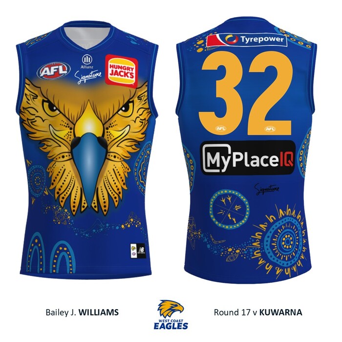 Photo of Bailey J. Williams #32 West Coast Eagles 2026 First Nations Match-Worn Guernsey