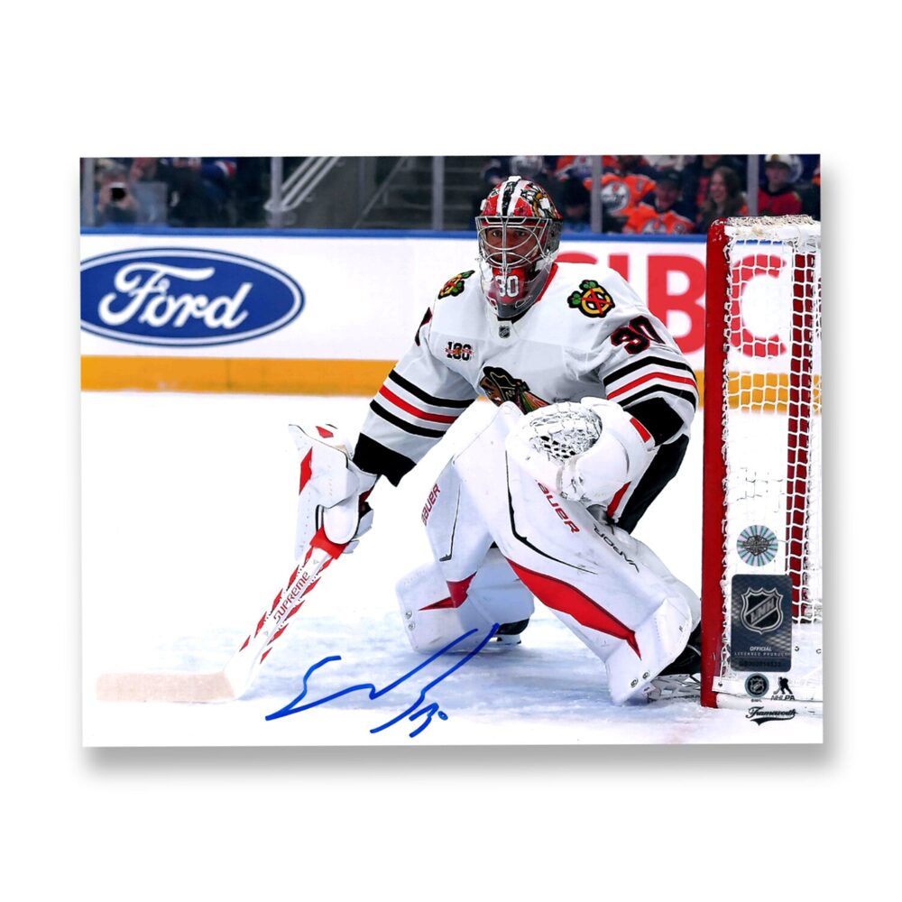 Spencer Knight Autographed Chicago Black Hawks Away Horizontal 8x10 Photo
