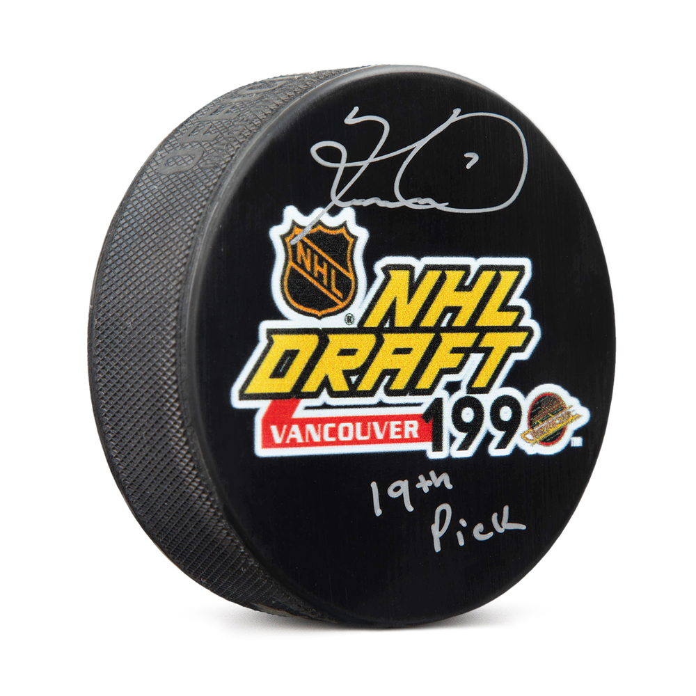 Keith Tkachuk Signed 1990 NHL Entry Draft Puck with 19th Pick Note