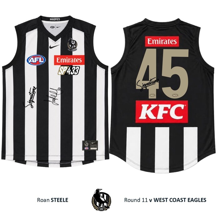 Photo of Roan Steele #45 Collingwood 2026 SP433 Gold Number Dual Signed Match Worn Guernsey