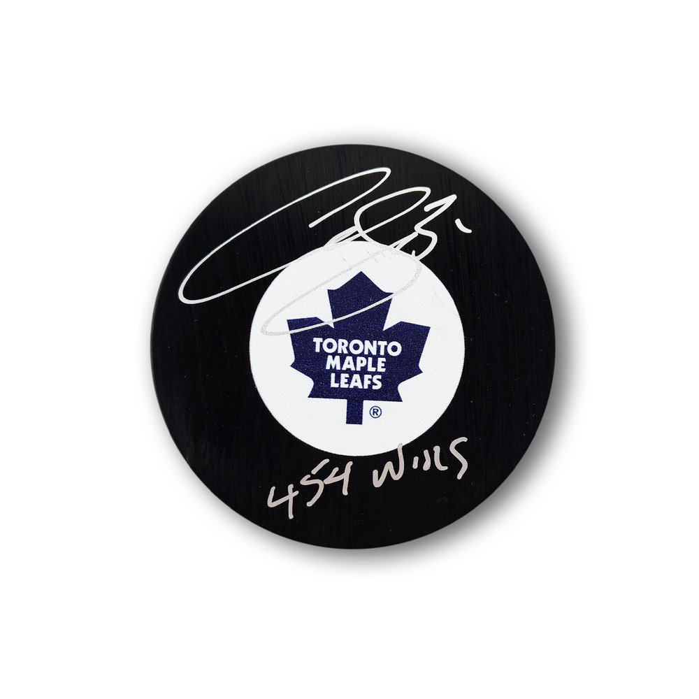 Curtis Joseph Autographed Toronto Maple Leafs Hockey Puck Inscribed 454 Wins