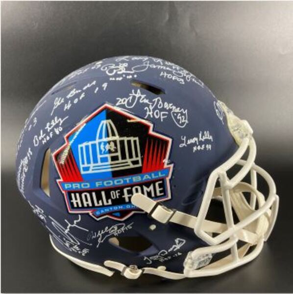 NFL - Multi Signed Blue HOF Helmet With Over 20 Signatures Inc Bill Poli...