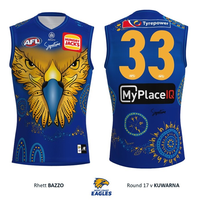 Photo of Rhett Bazzo #33 West Coast Eagles 2026 First Nations Match-Worn Guernsey