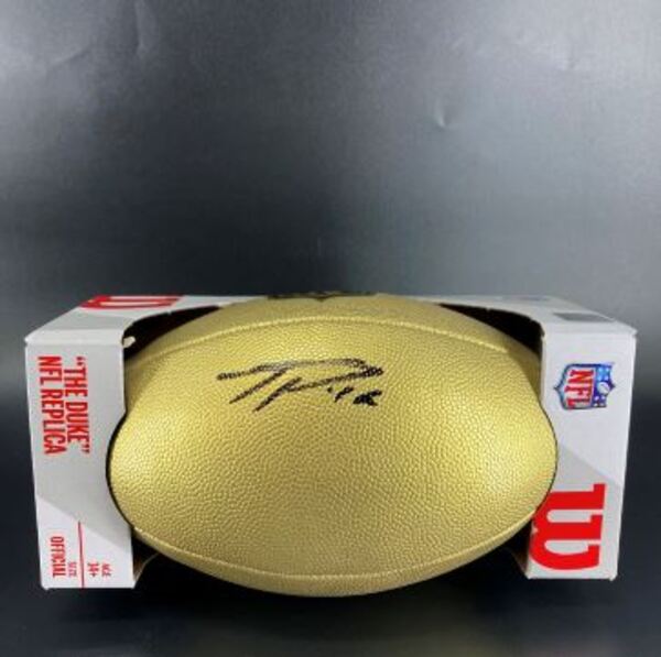 NFL - Patriots Ja'Lynn Polk Signed Gold Composite Football