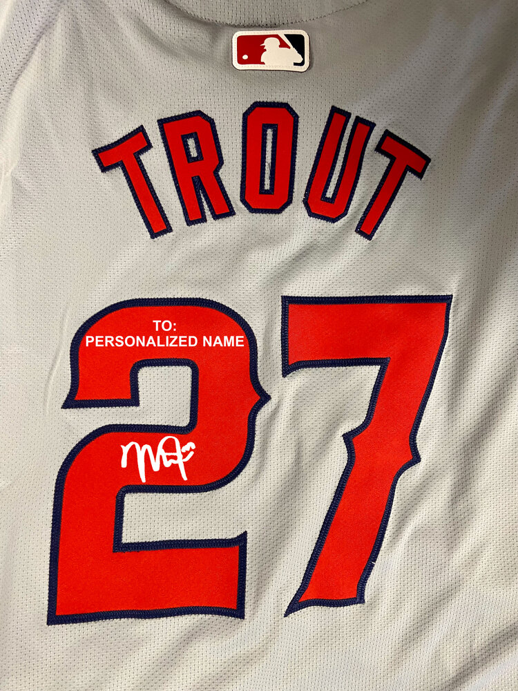 PRESALE: *PERSONALIZED* Mike Trout Autographed Grey Authentic