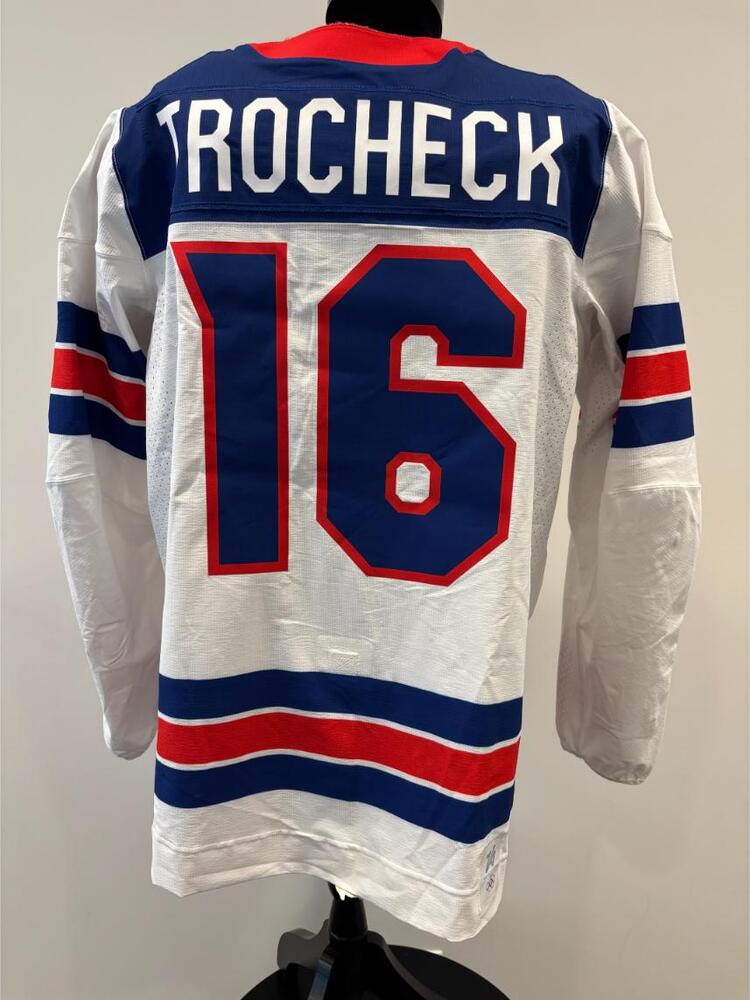 Vincent Trocheck USA Game-Used White Jersey worn v. Germany on February 15, 2026, as a part of the 2026 Milano Cortina Winter Games.