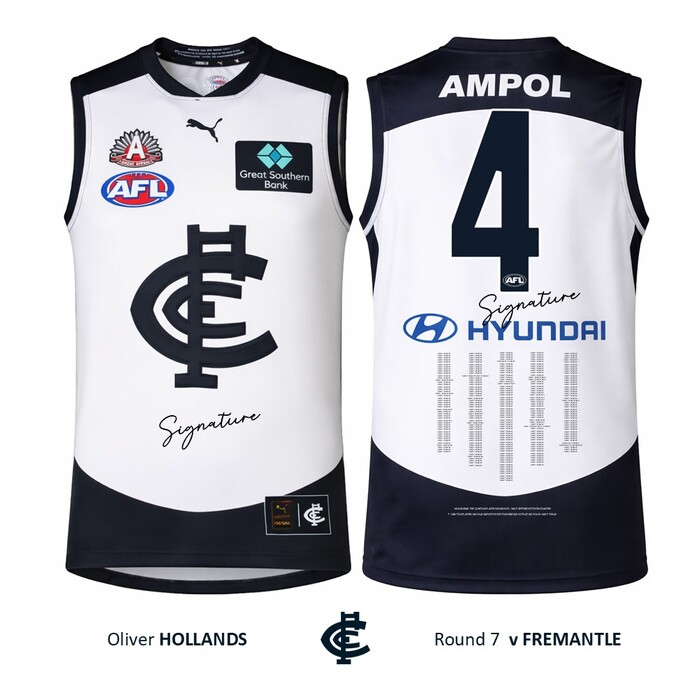 Photo of Oliver Hollands #4 Carlton 2026 ANZAC Day Match Guernsey