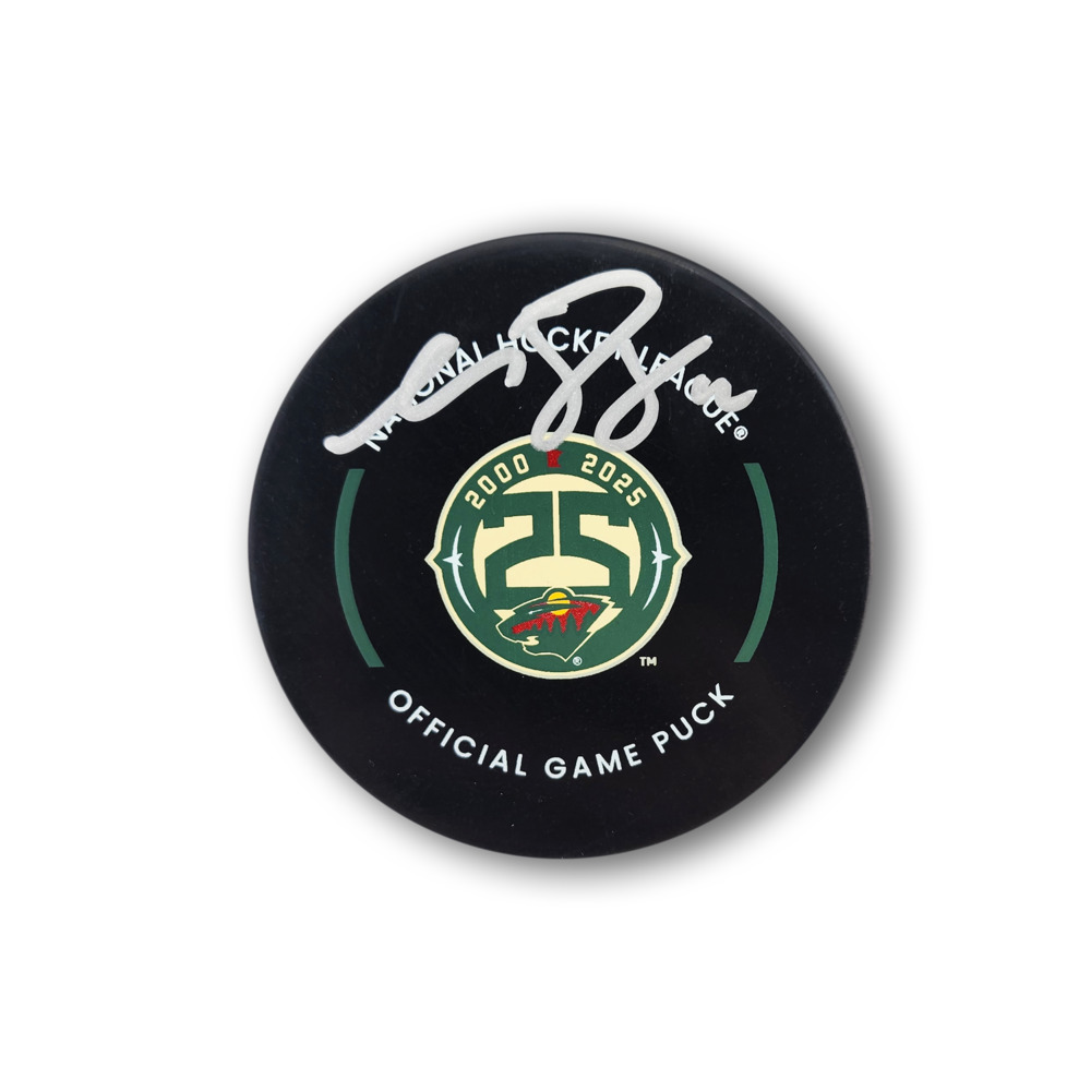 Matt Boldy Autographed Minnesota Wild 25th Year Anniversary Official Hockey Puck