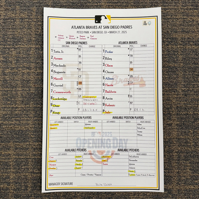 Replica Lineup Card The official auction site of Padres Auctions | San Diego Padres Auctions
