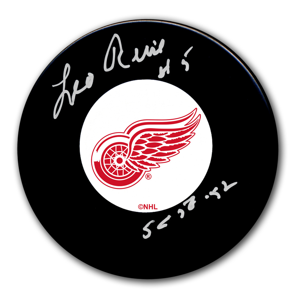 Leo Reise Detroit Red Wings SC Years Autographed Puck