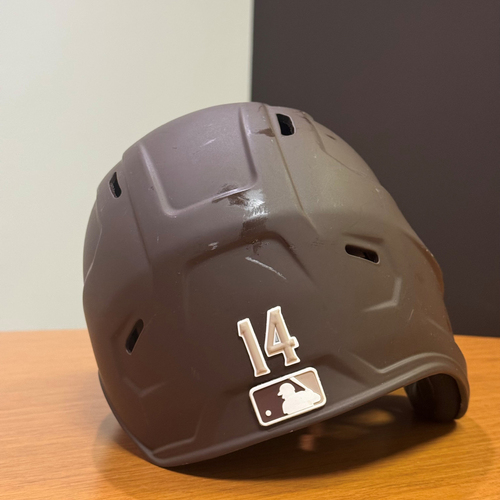 Photo of Tyler Wade 7/7/2024 Sunday Brown Game-Used Padres Left-Handed Batting Helmet; MLB Authenticated