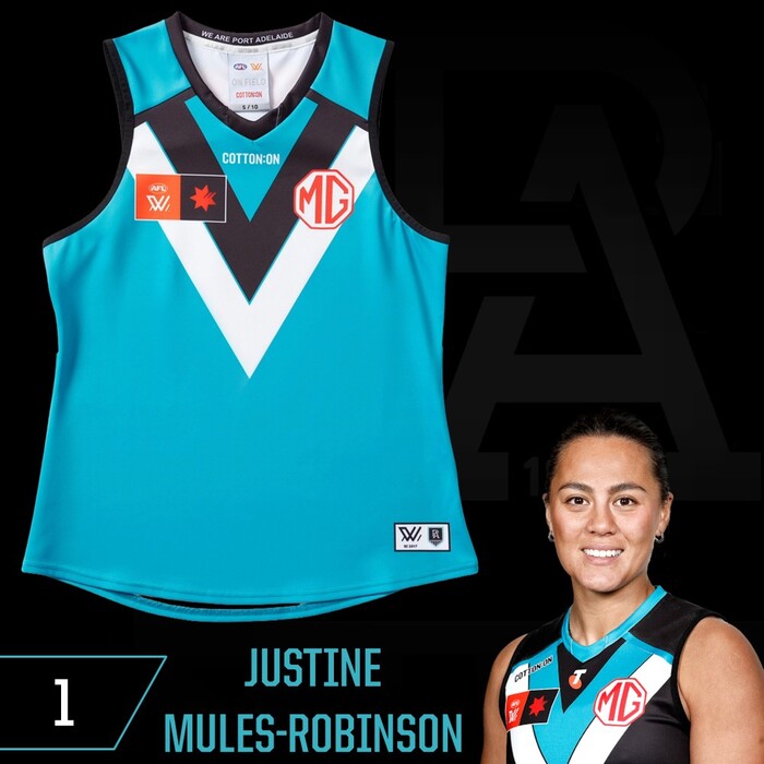 Photo of Justine Mules-Robinson #1 Port Adelaide 2025 Clash Match-Worn Guernsey