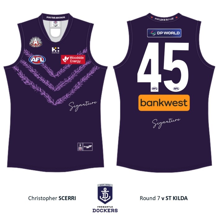 Photo of Christopher Scerri #45 Fremantle 2026 Len Hall ANZAC Day Guernsey