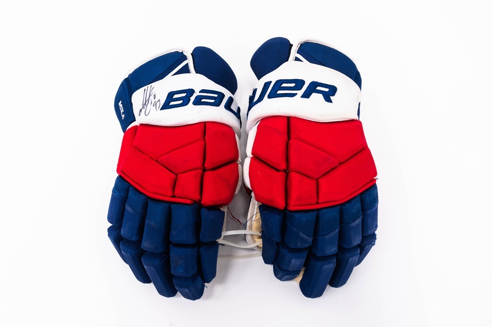 Signed and Game-Used Bauer Gloves by #93 Mika Zibanejad